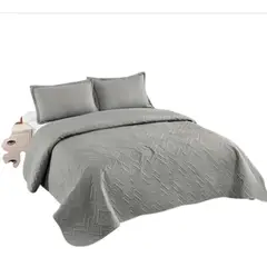 GENERICO - Cubrecama Quilt Super King Gris Claro