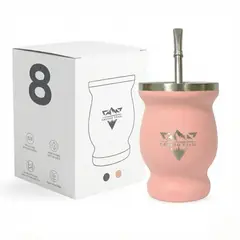 GENERICO - Vaso matero térmico 240 ml con bombilla acero inoxidable Rosa Melón