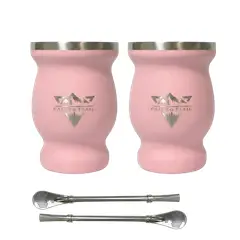 GENERICO - Vaso matero térmico 240 ml con bombilla acero inoxidable Set de 2 Rosa Melon