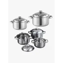 IRM - Juego De Ollas Con Tapa 5 Piezas De Acero Inoxidable Plateado