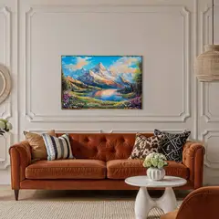 DEKAM DISEÑO - Cuadro de Porcelana Diamantes Montaña Lago 90x60 cms