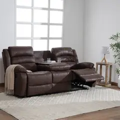 VYS SPA - SOFA RECLINABLE SANTI BROWN 3 CUERPOS CON POSAVASOS