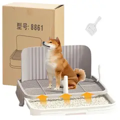 KUANGYE - Baño Para Perros Ecológico Mascota Con Poste Urinario Higiénico Y Fácil De Lim 2 Niveles 51x37cm