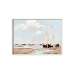 BROOKMAN - Cuadro Decorativo La Bahía - Pintado a Mano en Canvas HD, Marco de Madera 70 x 50 x 3 cm