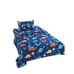 GENERICO - JUEGO DE SABANAS INFANTIL 210 HILOS PLAZA Y MEDIA DINOSAURIO