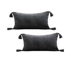 GENERICO - PACK DE 2 FUNDAS DE COJIN CHENILLE CON BORLAS 30X50 GRIS
