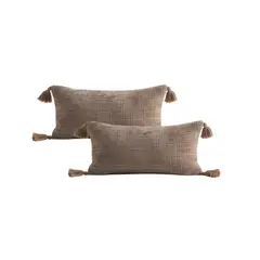 GENERICO - PACK DE 2 FUNDAS DE COJIN CHENILLE CON BORLAS 30X50 CAFÉ