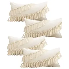 GENERICO - PACK DE 4 FUNDAS DE COJIN FLECO LINO 30X50 BEIGE 02