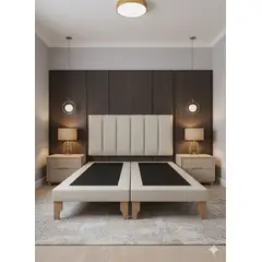 MUEBLES NEW - CAMA DOS PLAZA LINEAL BEIGE FELPA