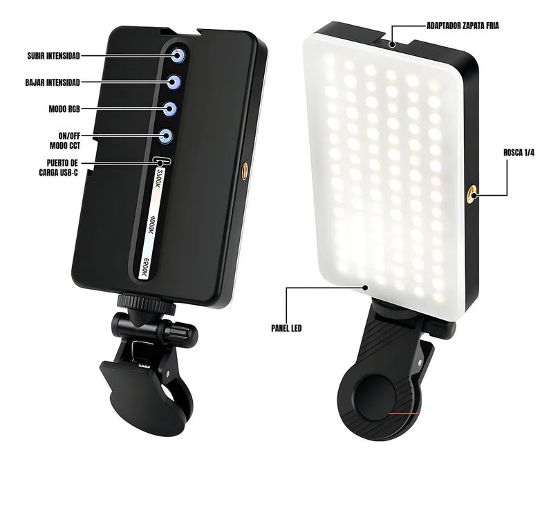 Aro de Luz LED Mushovi M140 Recargable RGB 96 Leds Porta Selfie Negro