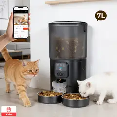 KOBA - Dispensador Alimento Automático Mascota Cámara 1080p Wifi 7L Negro