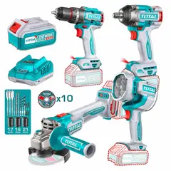 TOTAL TOOLS - Kit 20v Total Tosli241292 Llave Imp +taladro +esmeril +foco