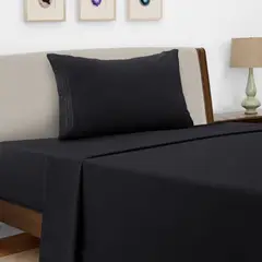 AZ AURAZEUS - Juego De Sabanas + Fundas De Almohada Negro 1.5 Plazas Hilos Suave Aura Zeus