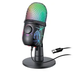 MUNDO MAGIA - Micrófono Condensador Reducción Ruido Pc Gamer Con Rgb Luz Negro