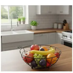 GENERICO - Canasta Frutera De Mesa Forma Redonda- Diseño Moderno Y Elegante En Metal