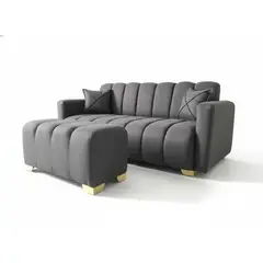 GENERICO - Transforma tu sala con el Sofá Ribbed Luxury: Elegancia en gris y detalles dorados