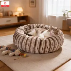 KOBA - Cama Redonda Para Mascota Gatos Perros Tela Angora Suave Lavable Estilo Donut Dirty Color Café