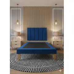 MUEBLES NEW - CAMA DE PLAZA LINEAL AZUL FELPA