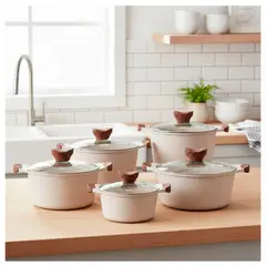 RAF - Batería De Cocina Antiadherente Ceramica & Bakelite 5 Pcs Beige