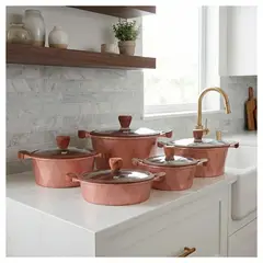 RAF - Bateria De Cocina Ollas Recubrimiento Antiadherente Color Granito Rosa