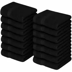 CASA NEROLA - Juego De 12 Toallas Faciales 32x32cm Algodon 500g Baño Negro