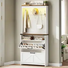 YOMYM - Estante de pasillo Marco De Vestíbulo De Doble Cubo Abatible Con Luces