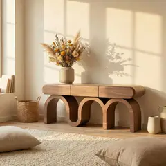 SANTU HOME & DECO - Mesa de Arrimo Triple Curve de Madera