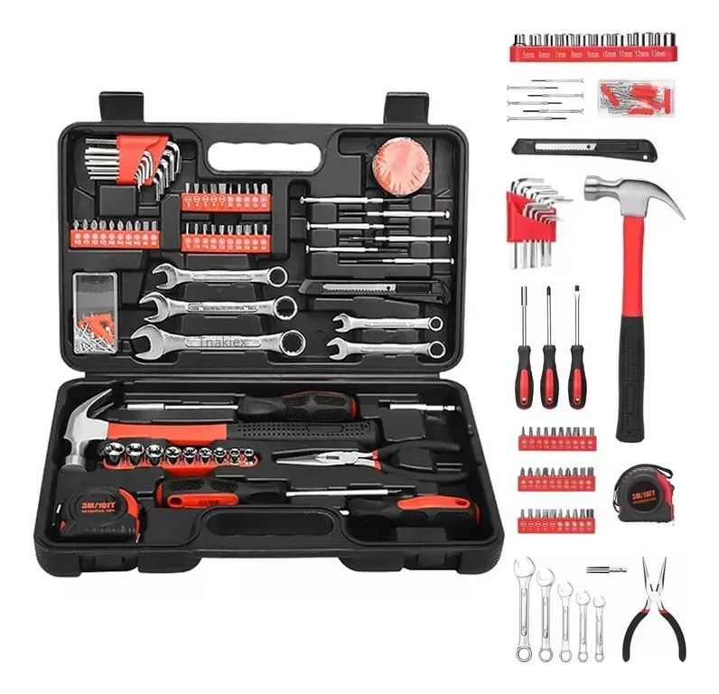 146pzs Juego Herramientas Set Mecánicas Reparación Doméstica Plateado