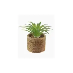 GENERICO - Flor artificial verde en macetero artesanal con piedras decorativas 6 x 6,5 cm