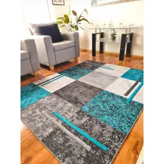 GENERICO - ALFOMBRA RECTANGULAR ANTIDESLIZANTE CON ELEGANTES DISEÑO GEOMETRICO TURQUEZA 160cmX200cm WYM