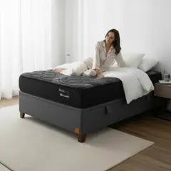 BLOCCARE - Cama Baul 1 Plaza L200 cm+ Colchon Black Prime - Modelo Uno / Con Patas De Madera 4.5 cm