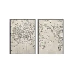 BROOKMAN - Set 2 Cuadros Decorativos El Mundo Canvas HD Pintados a Mano Marco Negro 50x70 cm