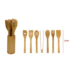 GENERICO - Set Utensilios Cocina Bambu 7 Piezas Eco Amigable 30 Cm