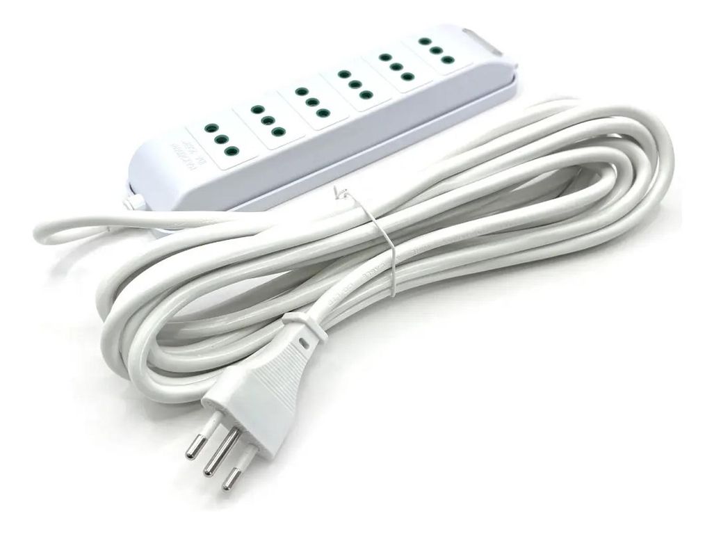 Alargador Múltiple 5mts 10a Zapatilla 6 Posiciones Led Sec Blanco