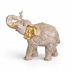 GENERICO - Figura Decorativa Adorno Resina Elefante Sol Beige Dorado