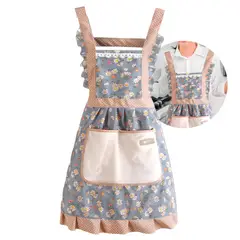 GENERICO - Pechera Delantal Cocina Azul Mujer Bolsillos Estampado Floral Azul