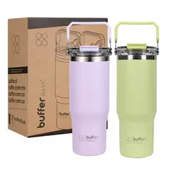 BUFFER FLASK - Vaso Termico Set x2 Mug Botella Agua Buffer Acero Inoxidable - Verde