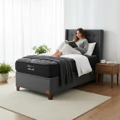 BLOCCARE - Cama Baul 1 Plaza L200 cm + Colchon Black Prime - Modelo Uno + Respaldo / Con Patas de 4.5 cm