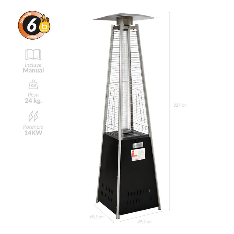 Estufa De Patio Tipo Pirámide A Gas 14kw Negro Bfresh