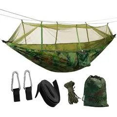 GENERICO - Hamaca Camping Camuflaje con Mosquitero + Kit Instalación 200X140
