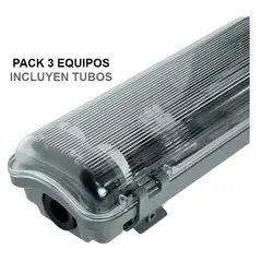 VKB - Pack 3 Equipo Estanco 2x20w Con Tubos Led