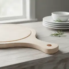GENERICO - Tabla De Madera Para Pizza O Picoteo Redonda 17cm Con Mango