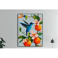 GENERICO - Cuadro Decorativo Azul Colibrí Estilo Óleo Decoración Living
