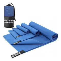 GENERICO - Set 3 Toallas De Baño Viaje Microfibra Secado Rápido, Azul Azul Lisa