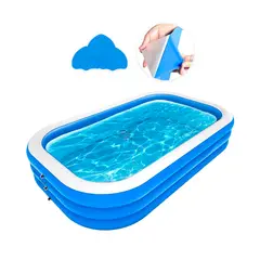 HOMEN - Piscina Inflable 140x240 Cm Rectangular Familiar 3 Anillos Azul + Parche