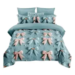 GENERICO - Cubrecama Quilt De Verano 1.5 Plazas Celeste Diseño Lazos