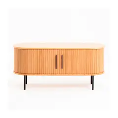 BROOKMAN - Buffet Oslo Bajo de Madera Roble Color Natural con Puerta Corredera y Patas Metálicas 120x40x55 cm