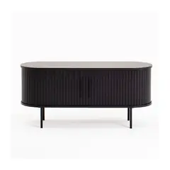 BROOKMAN - Buffet Oslo Bajo de Madera Roble Color Negro con Puerta Corredera y Patas Metálicas 120×40×55 cm