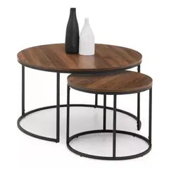 RIOVEO - Juego Mesa De Centro Lateral Living Redonda Doble Madera