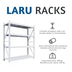DIETEC - Estante Metálico Blanco 200x60x200cm 1200kg Heavy Duty Racks Blanco